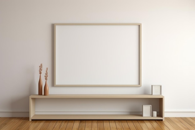 Wooden table with empty frames Illustration AI GenerativexA