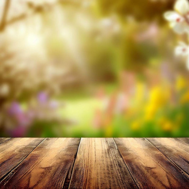 A wooden table with a flower background