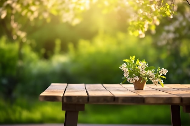 Wooden table with a flower