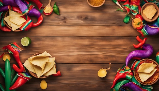 Photo a wooden table with food and spices on it and a place for text that says  pepper