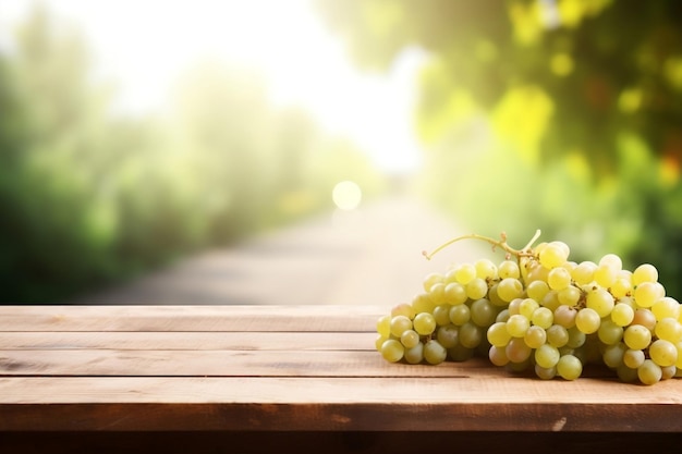 Wooden Table with Fresh White Grapes and Free Space Generative AI