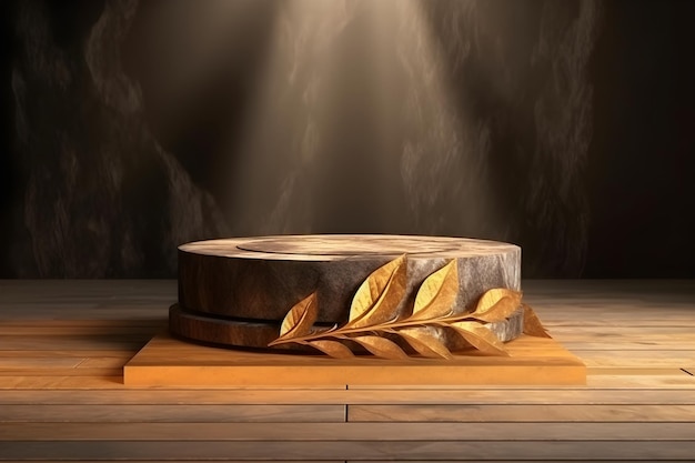 Деревянный стол с золотым листом на нем