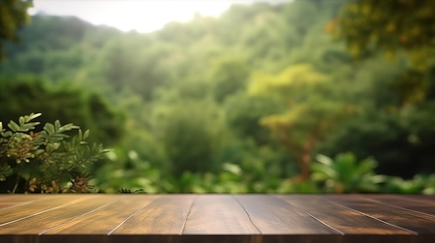 緑色の背景を持つ木製のテーブルと木製の床と緑色の背景のある木製の床。