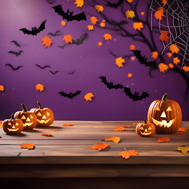 Wooden table with halloween decor