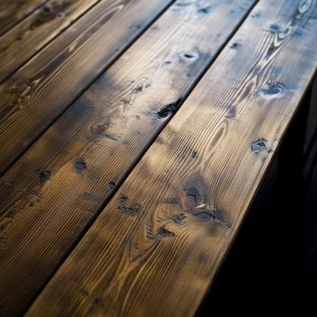 a wooden table with a leaf design on it