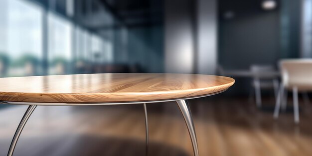 Photo a wooden table with a metal legs and a wooden top.