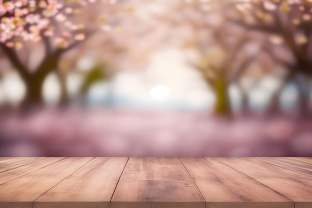 A wooden table with a pink flower background