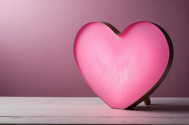 wooden table with pink heart light background