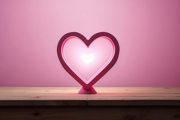 wooden table with pink heart light background