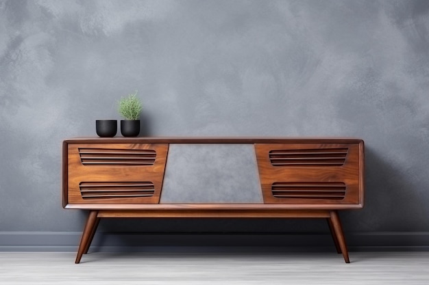 Photo a wooden table with a plant on top of it