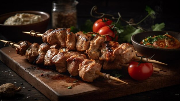 A wooden table with a plate of food with meat on it