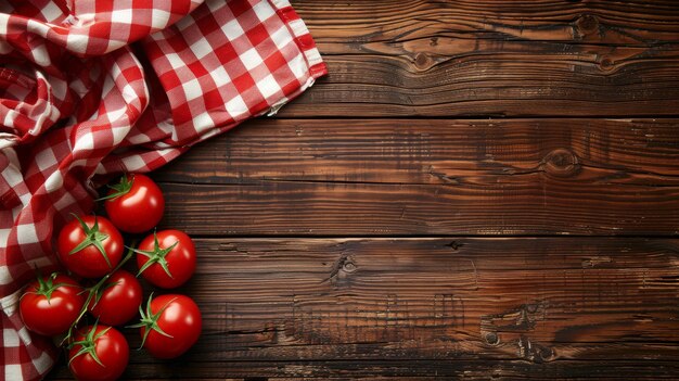 Photo a wooden table with a red and white checkered cloth