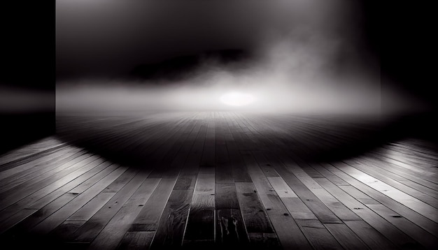 Фото Деревянный стол с дымом и черным фоном