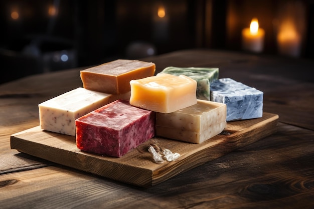 Wooden table with soaps