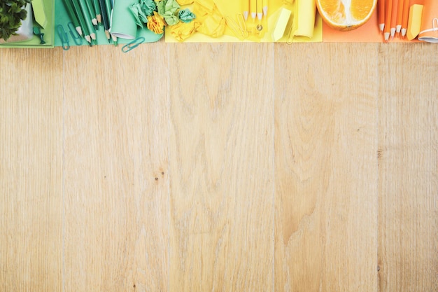 Wooden table with supplies