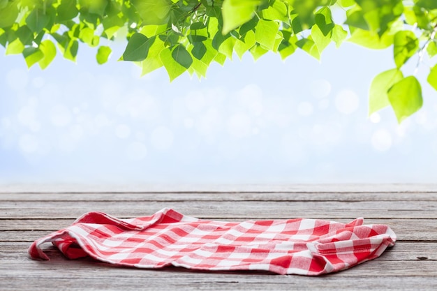 Wooden table with tablecloth