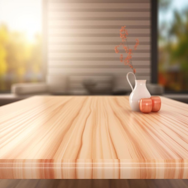 Photo a wooden table with a vase and a small vase on it