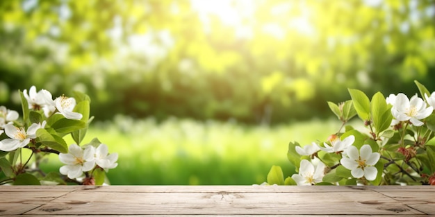 Photo a wooden table with a view of a field