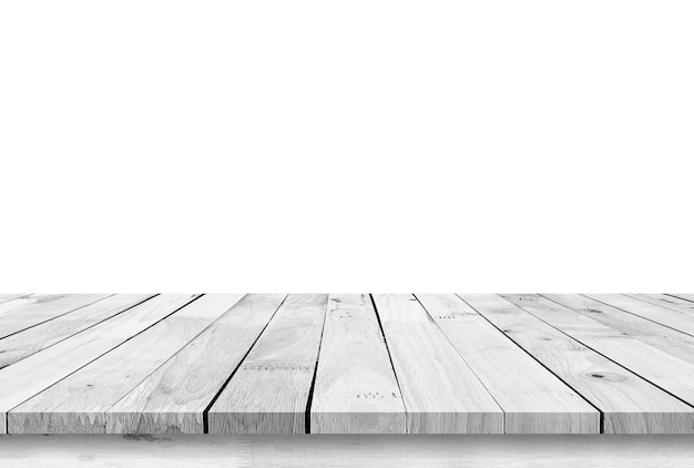 A wooden table with a white background