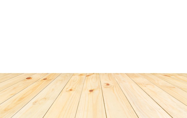 白い背景を持つ木製のテーブル