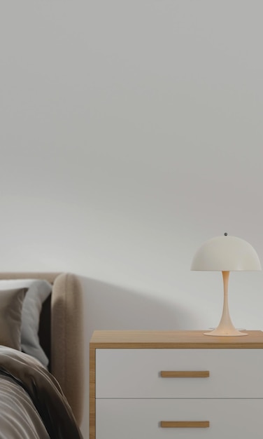 寝室の垂直 3 d レンダリング図にランプが付いた木製のテーブル