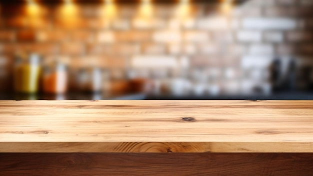 Photo a wooden table with a wooden top that says wood on itempty wooden tabletop with blurred backgroun