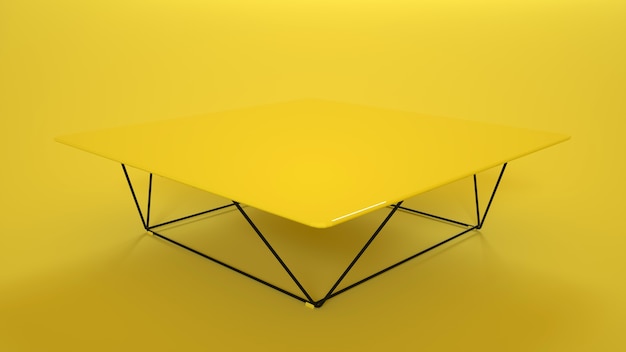 Tavolo in legno su giallo. rendering 3d.