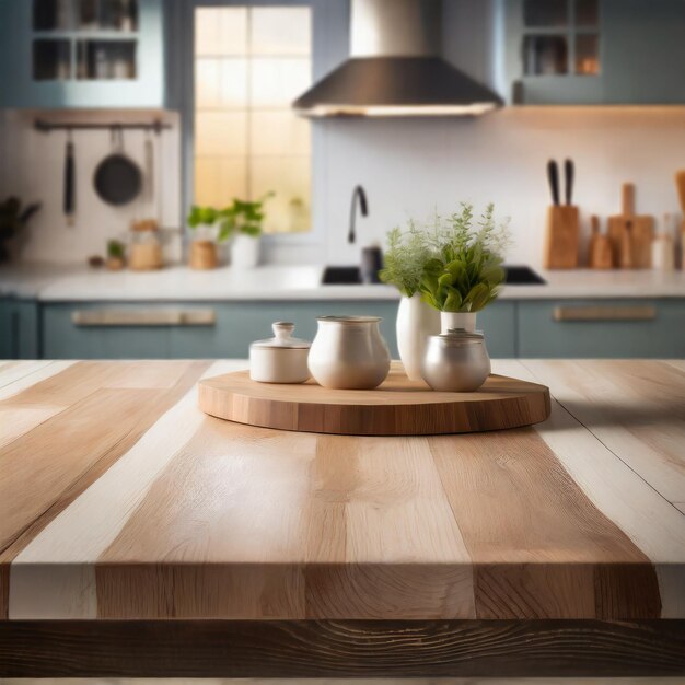 Wooden tabletop on Elegant modern kitchen background Ai Generated