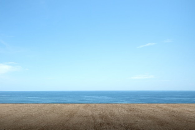 Wooden terrace with ocean view and calm water