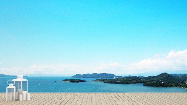 Wooden terrace with sea view in hotel or condominium