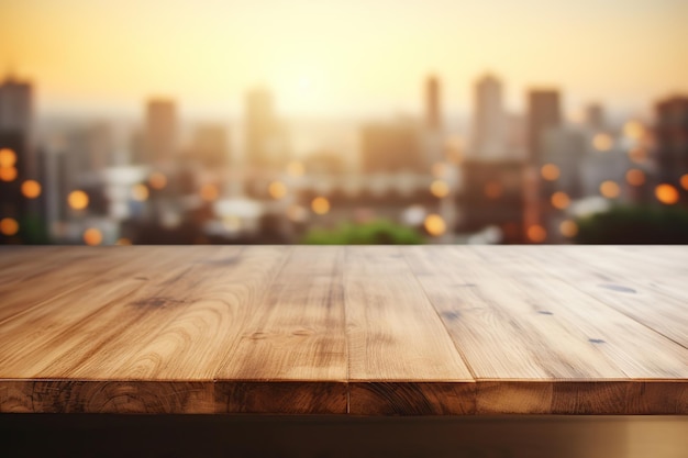 Wooden texture table on blurred background