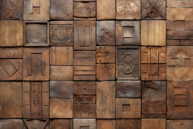 Wooden texture of the wall in the form of square tiles