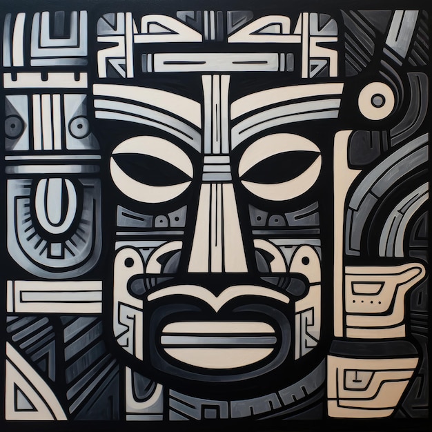 Wooden tiki mask tribal tropical illustration