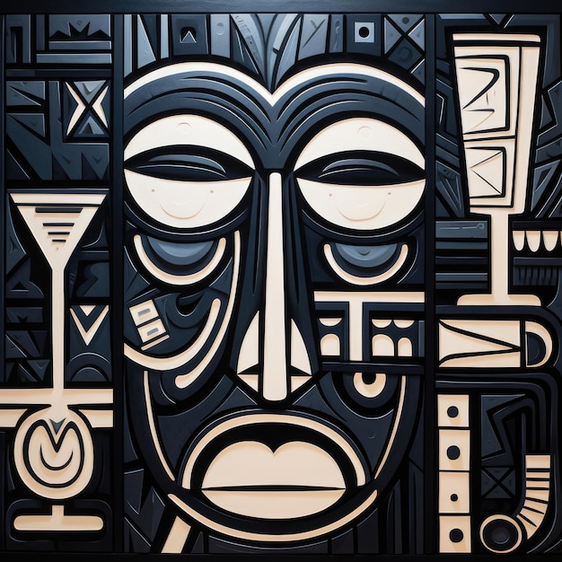 Wooden tiki mask tribal tropical illustration