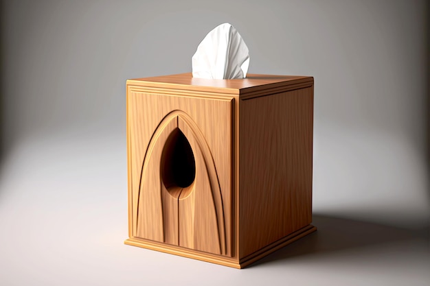 Wooden tissue box on grey background