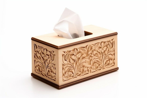 Wooden Tissue Box on White