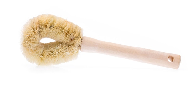 Wooden toilet brush isolated on white background