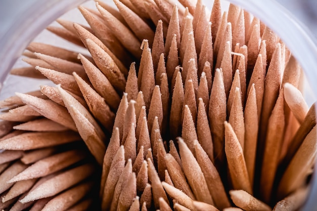 wooden toothpick box in macro photography