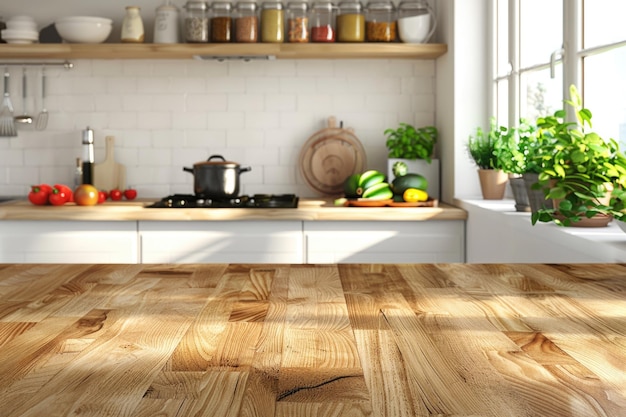 Photo wooden top kitchen room and free space