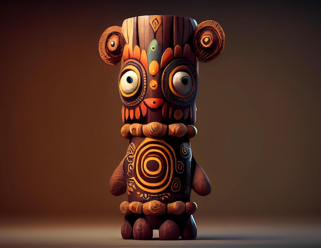 Wooden totem character on a uniform background