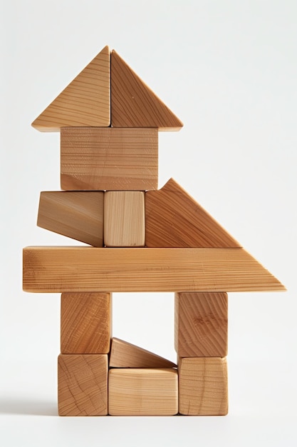 Wooden Toy Blocks Constructing House