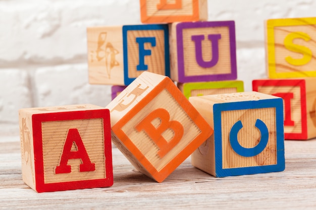 Wooden toy Blocks with the text: abc