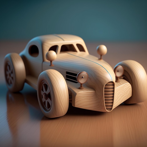 木のおもちゃの車 3 d レンダリング イラスト画像壁紙