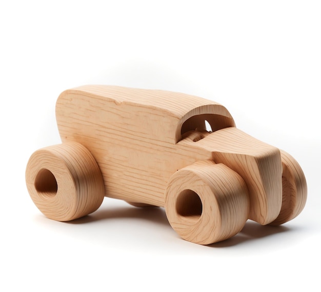 Wooden Toy Car on White Background