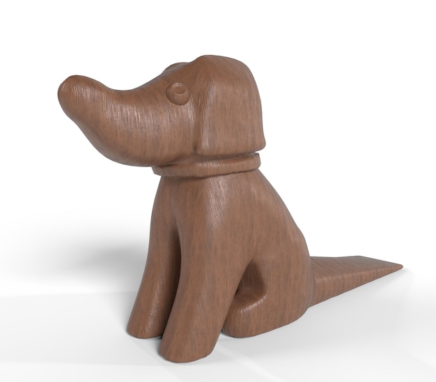 Wooden Toy Dog Sitting In White Background