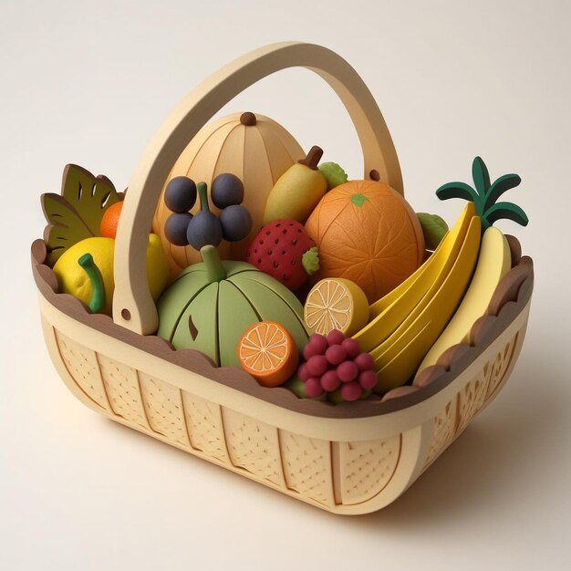 Wooden toy fruit basket