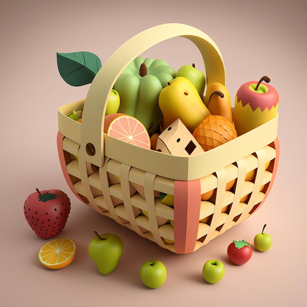 Wooden toy fruit basket