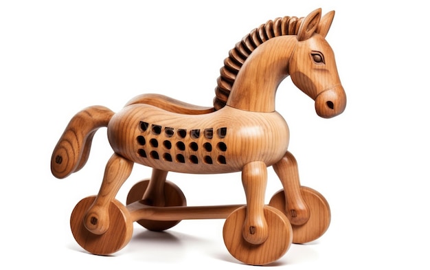 Фото Деревянная игрушечная лошадка на белом фоне классическая игрушка для детей