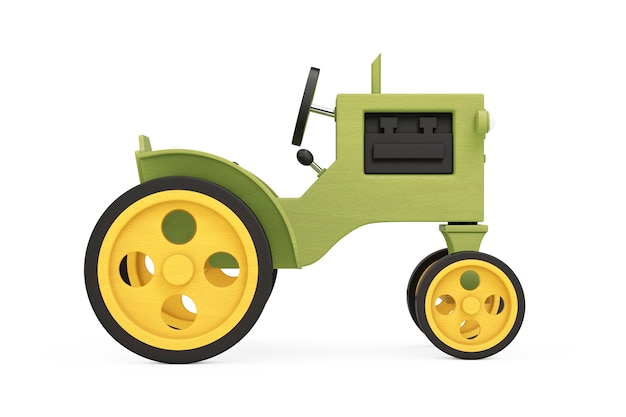 Wooden Toy Tractor on a white background. 3d Rendering