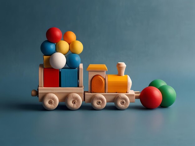 Wooden toy train and blocks